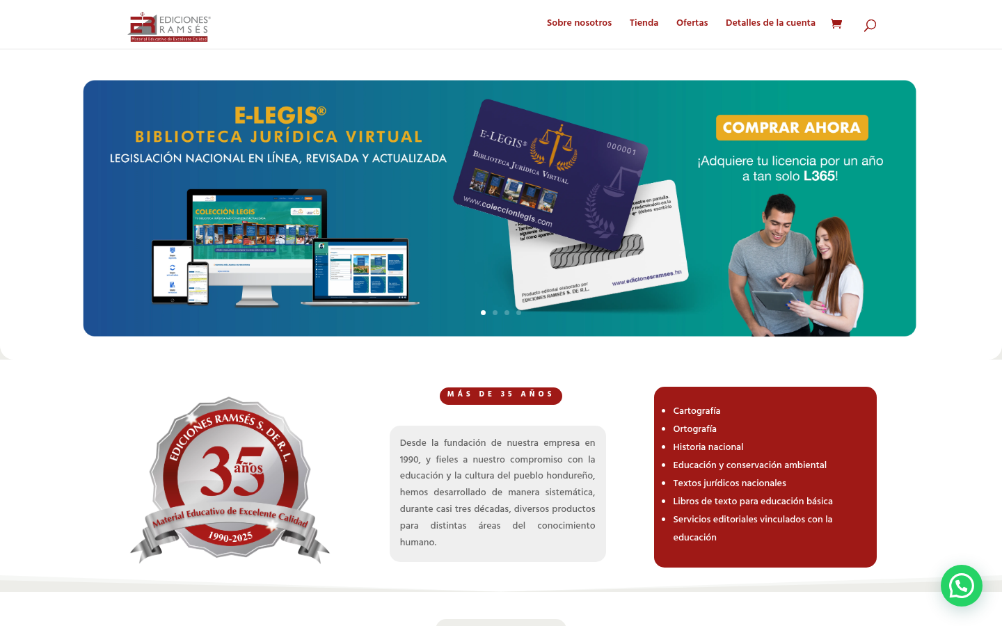 la página de inicio de edicionesramses.hn con su tienda